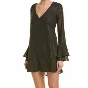 NWT BCBGeneration Bell‎ Sleeve Metallic Black Mini Dress Party Event New Size XS